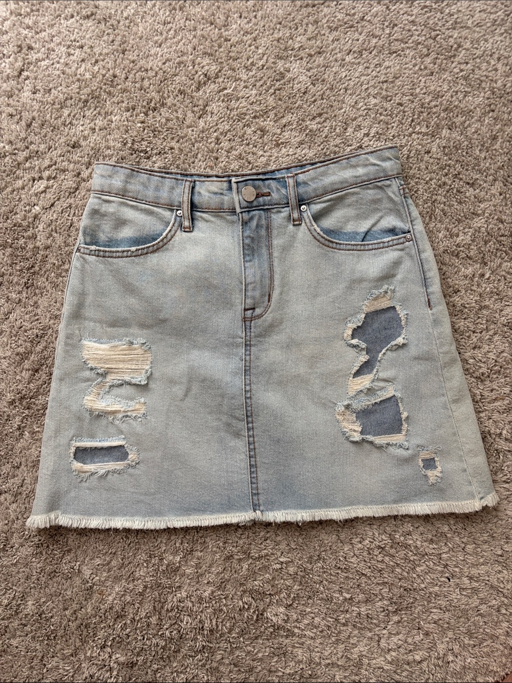 William Rast Light Blue Distressed Denim Mini Skirt